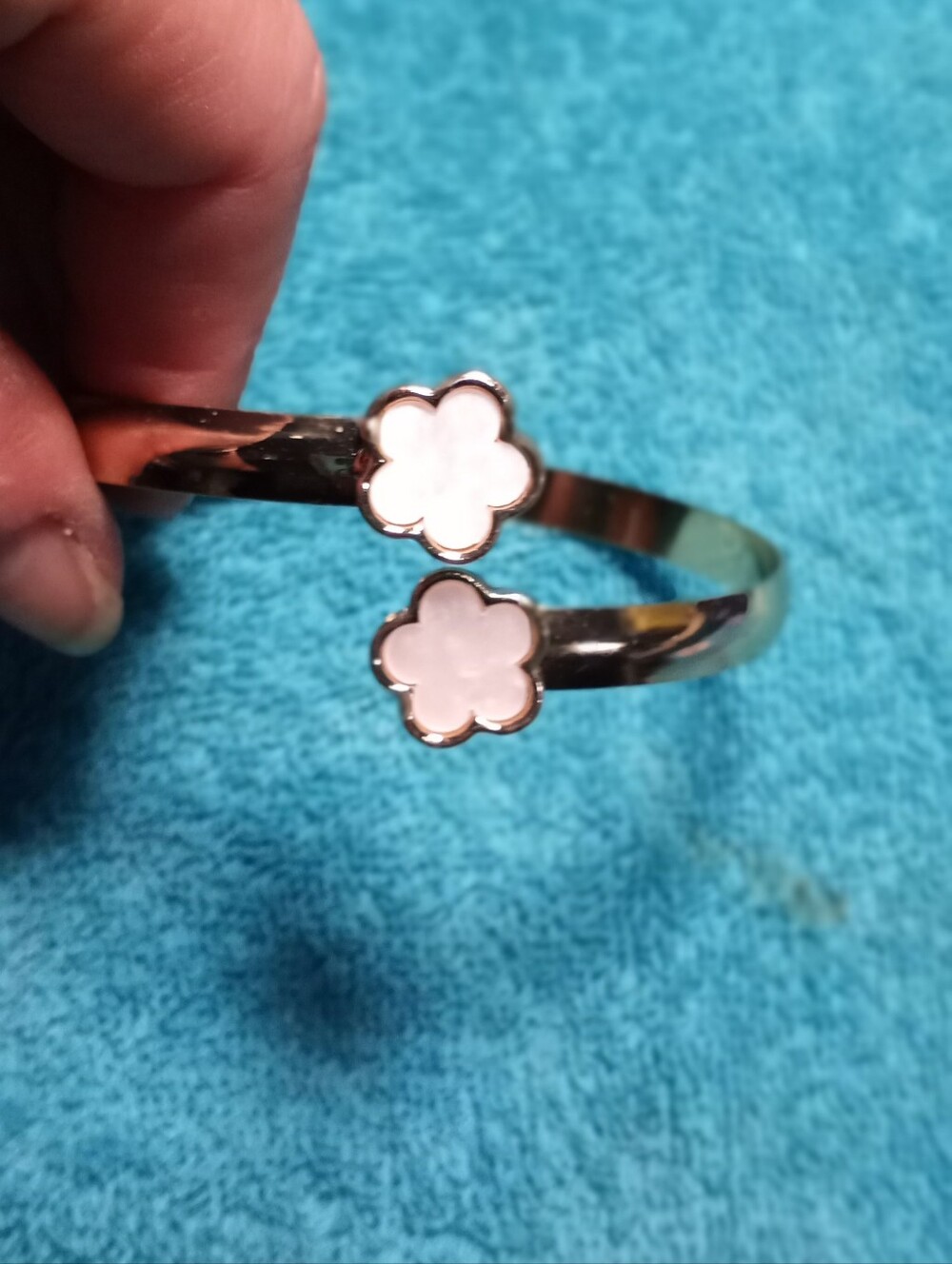 Women's Gold Flower Cuff Bracelet with Light White Inlay